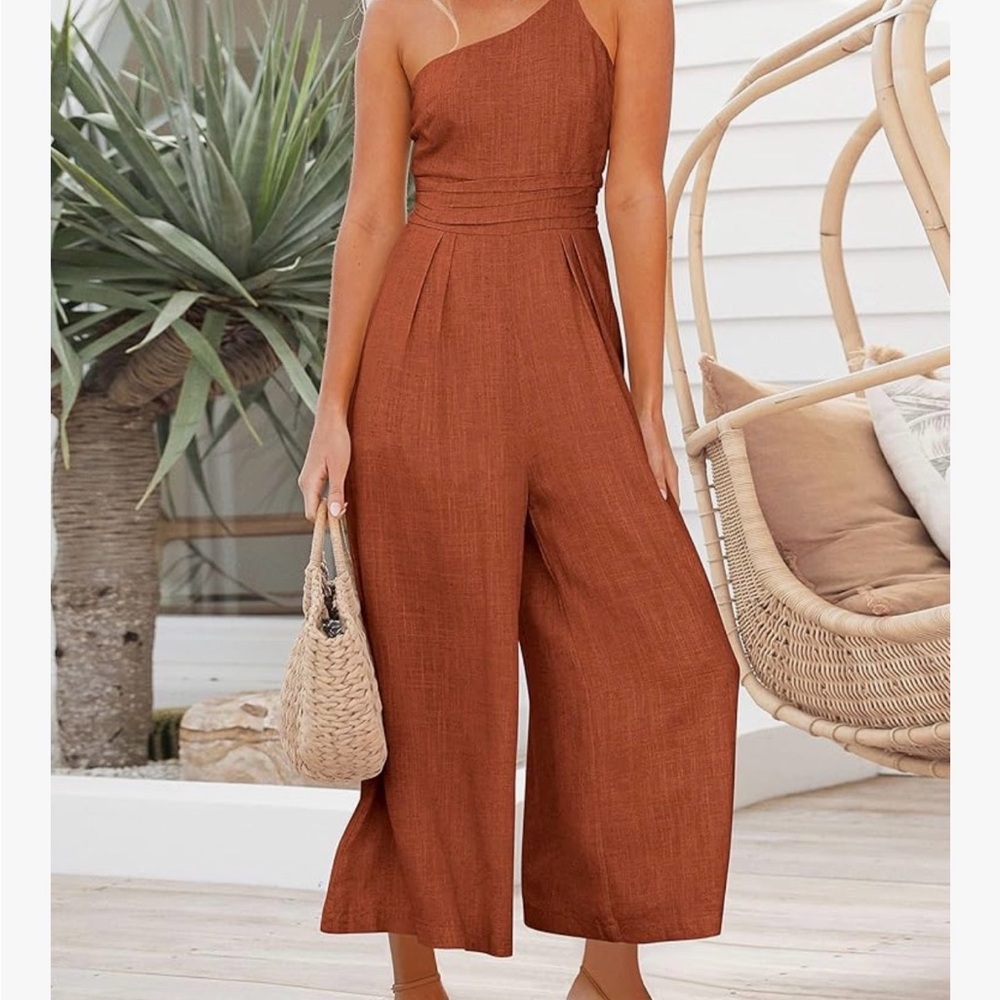 One-Shoulder Rust Jumpsuit